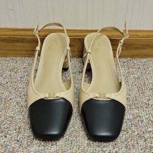 Sam Edelman Tarra 2 Elegant Cream and Black Women's Slingback Shoes Sz 10 office